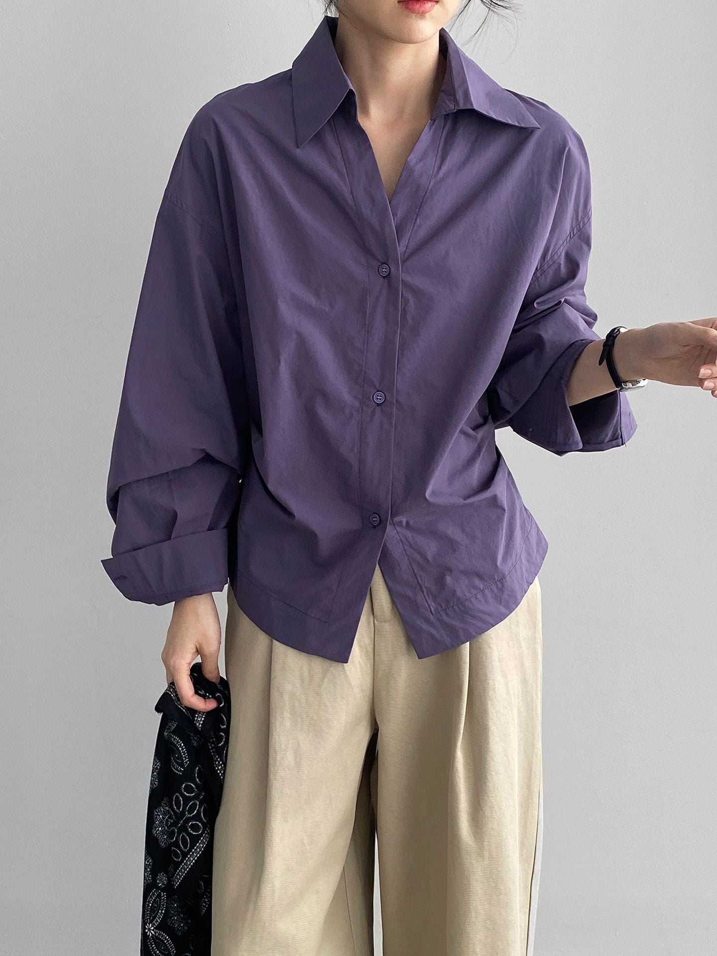 韓系通勤氣質顯瘦抽褶收腰襯衫+含披肩-3色