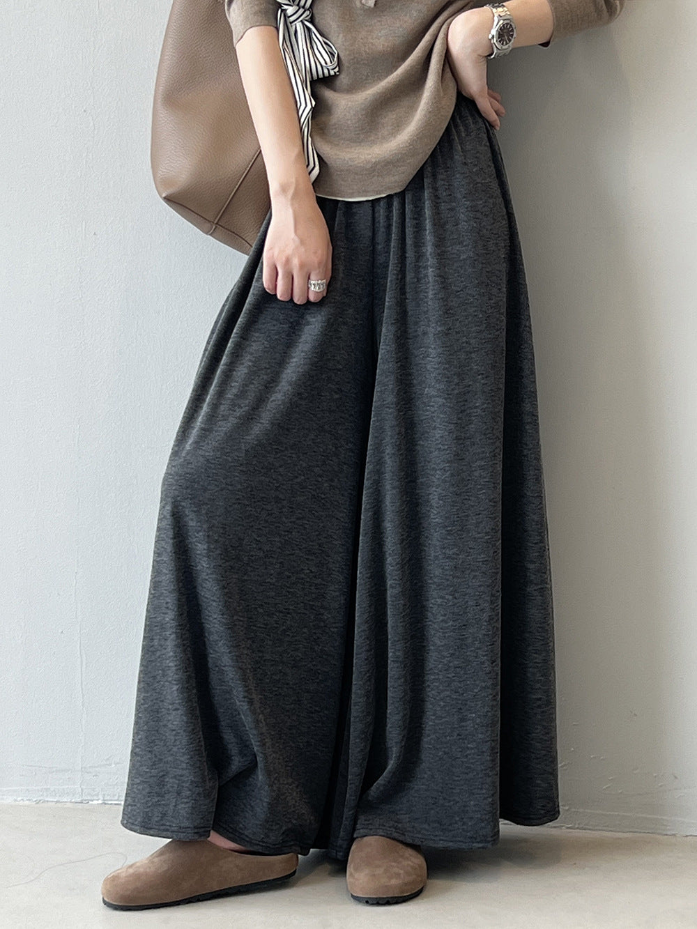 (48H出貨)慵懶垂感百搭針織闊腿裙褲-3色