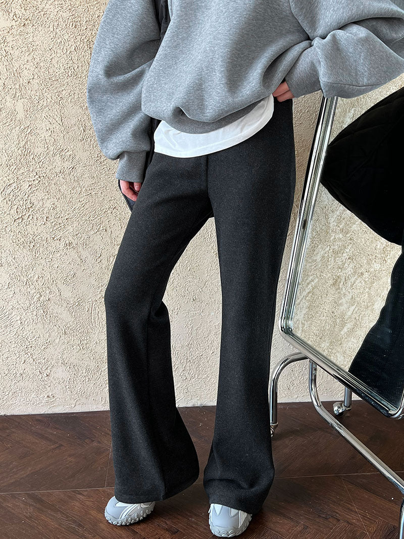 (48H出貨)韓系簡約加絨加厚百搭微喇叭休閒褲-2色