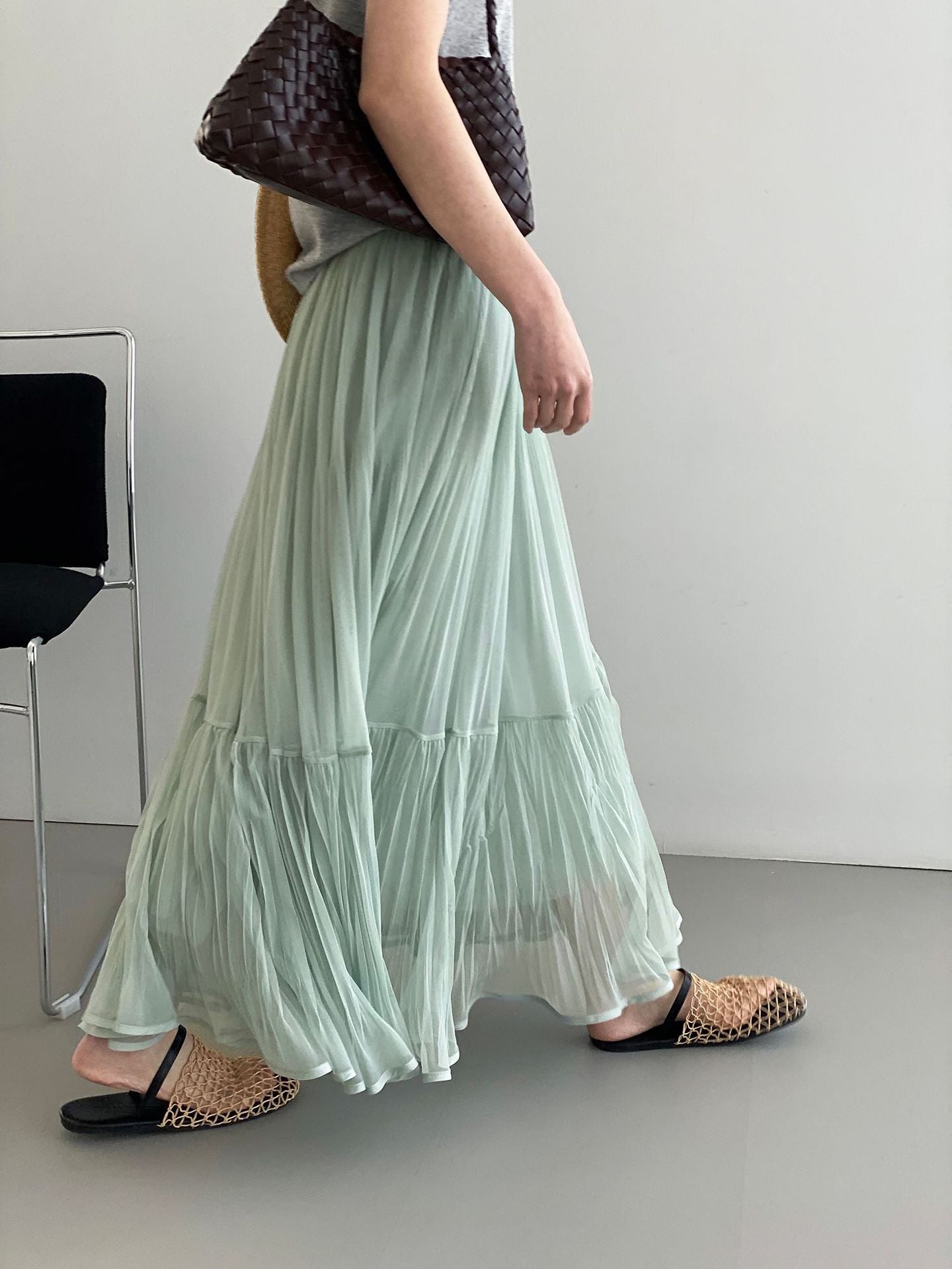 韓系溫柔飄逸網紗拼接百搭浪漫半身裙-3色