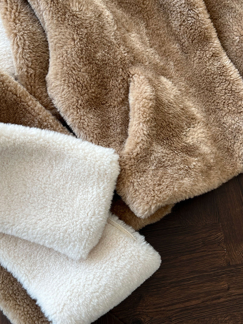 保暖毛絨皮草羊羔毛外套+圍巾-2色