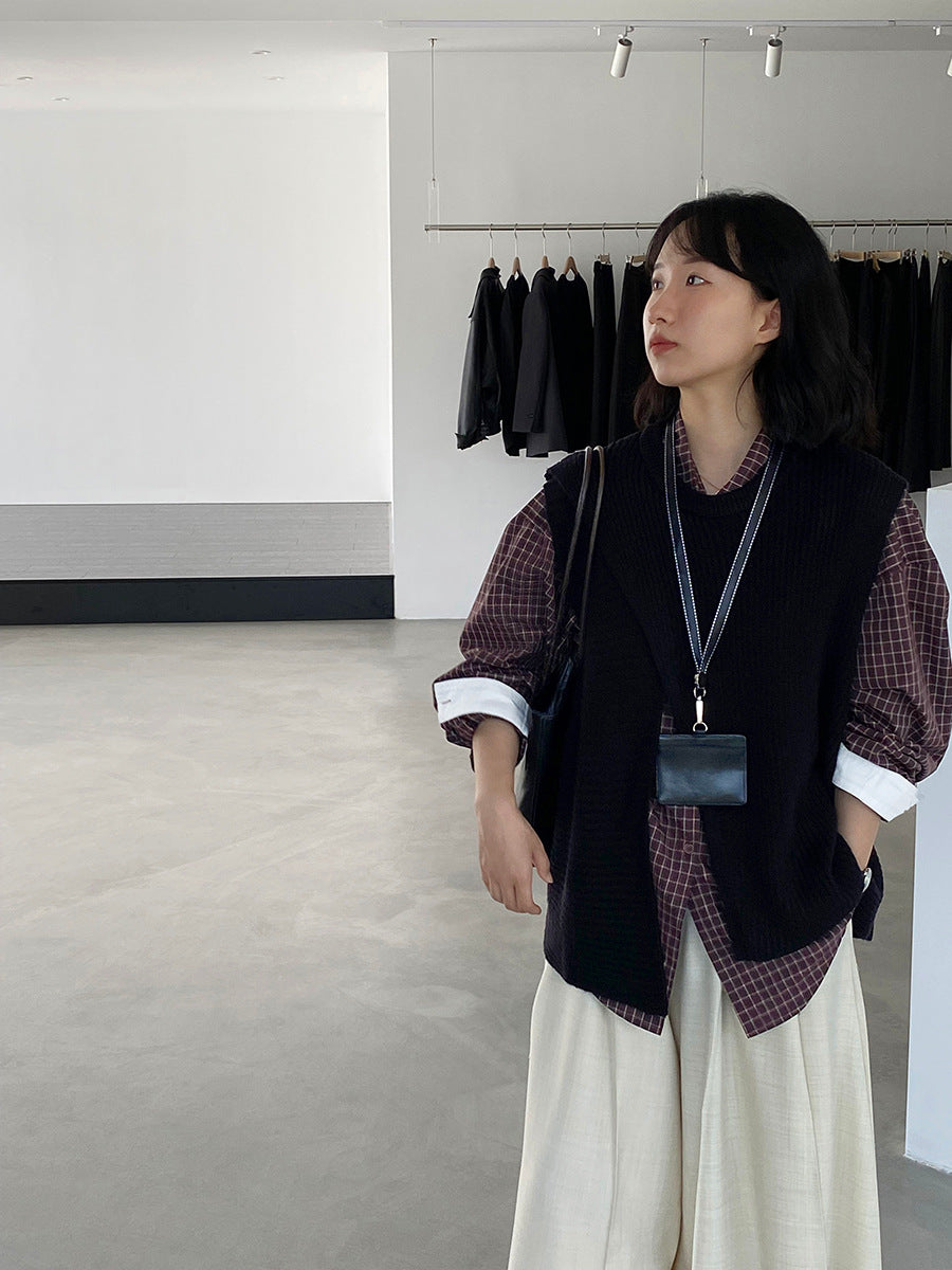 韓版不規則疊穿百搭款針織馬甲上衣-3色