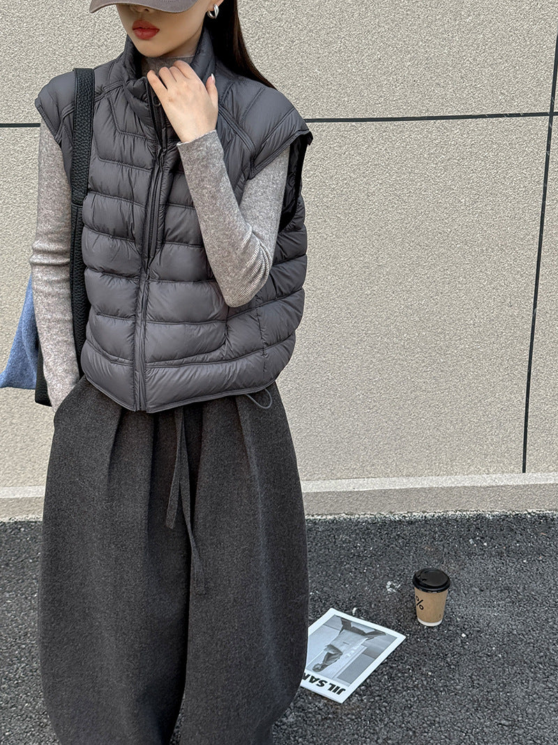 韓系立領白鴨絨無袖馬甲-3色