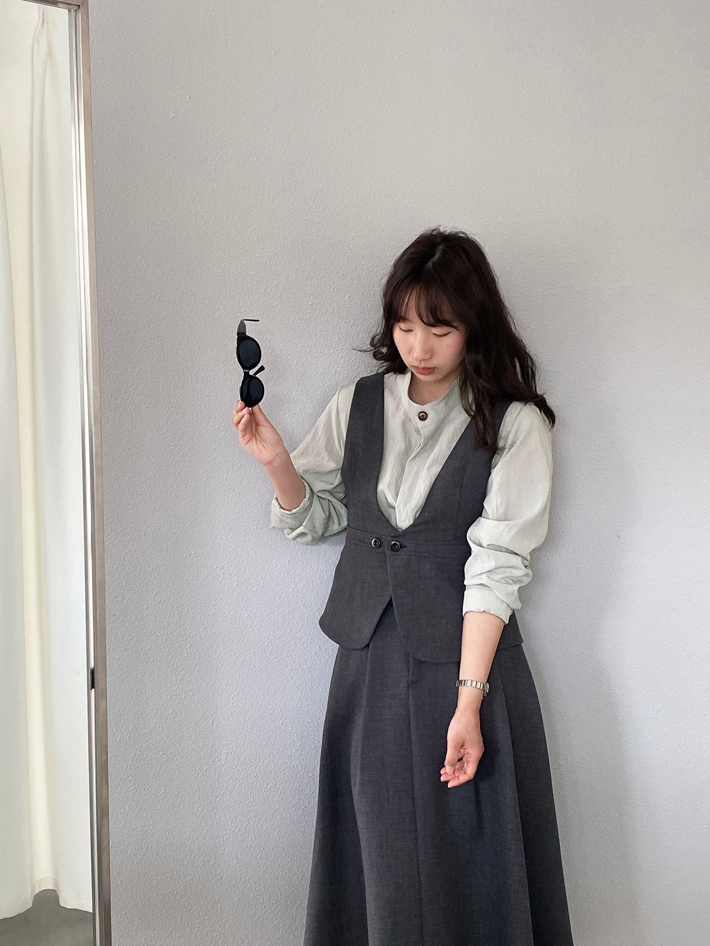 韓版天絲復古肌理感春系襯衫-2色
