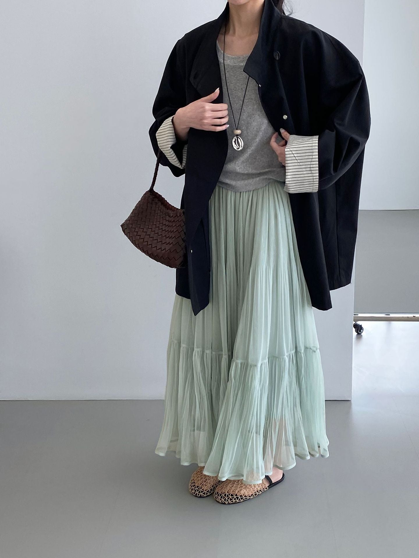 韓系溫柔飄逸網紗拼接百搭浪漫半身裙-3色