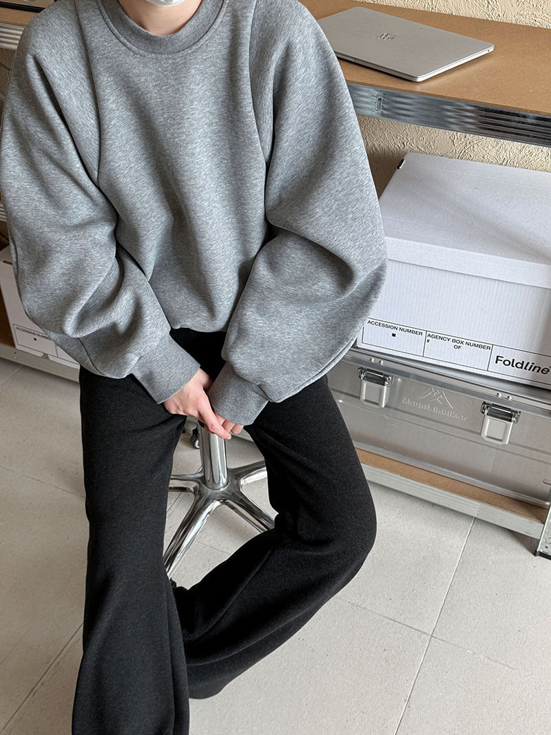 (48H出貨)韓系簡約加絨加厚百搭微喇叭休閒褲-2色