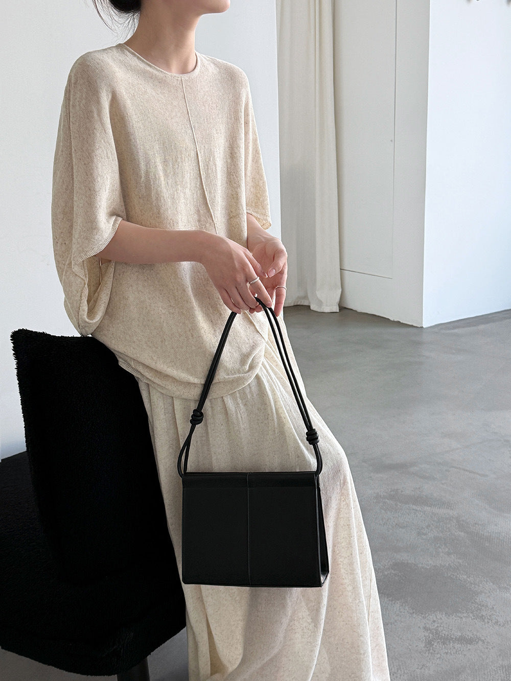 亞麻針織蝙蝠袖罩衫＋半身裙-兩件式套裝-2色