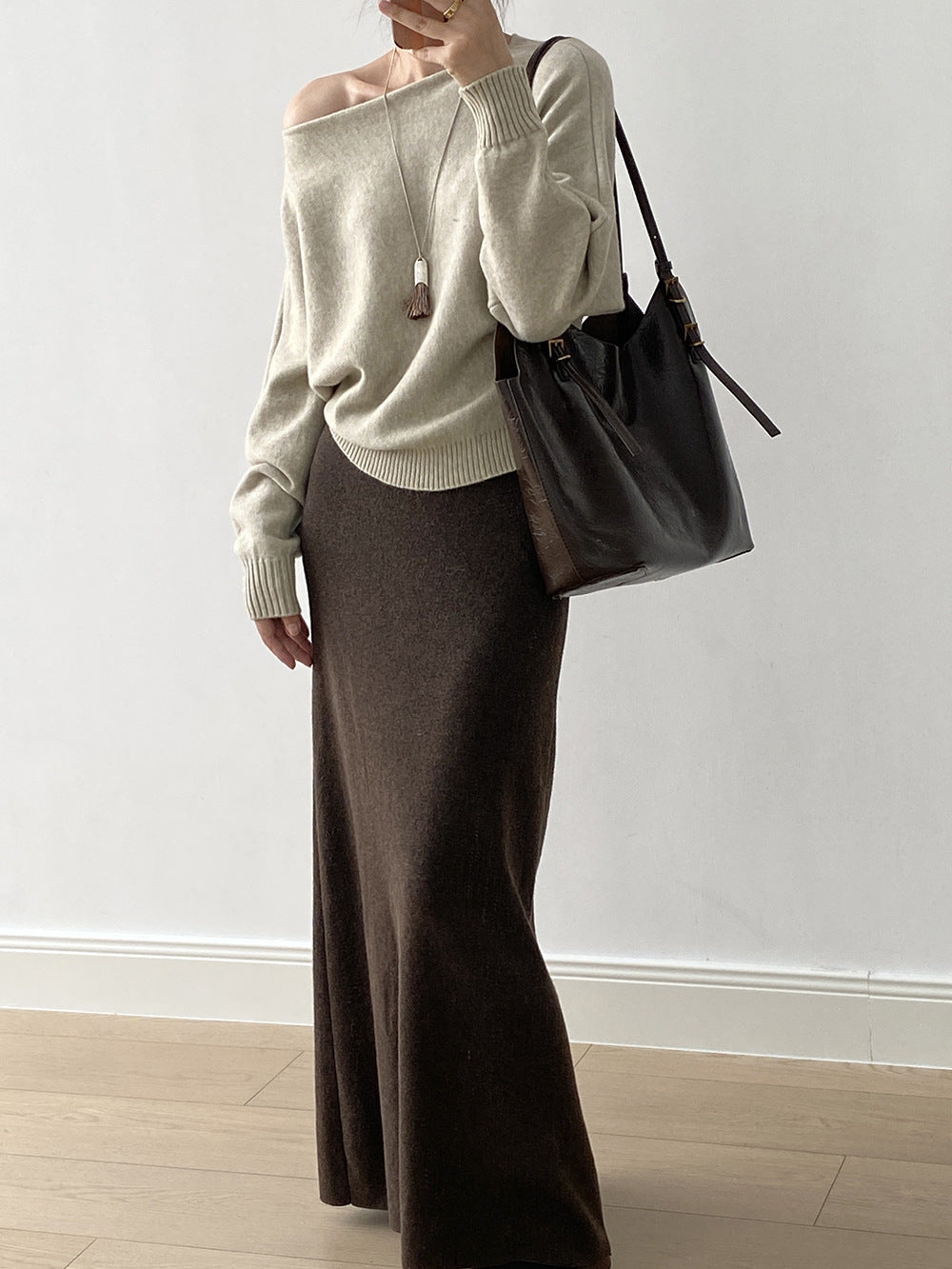 軟糯高腰鬆緊腰垂感顯瘦包臀針織半身裙-4色