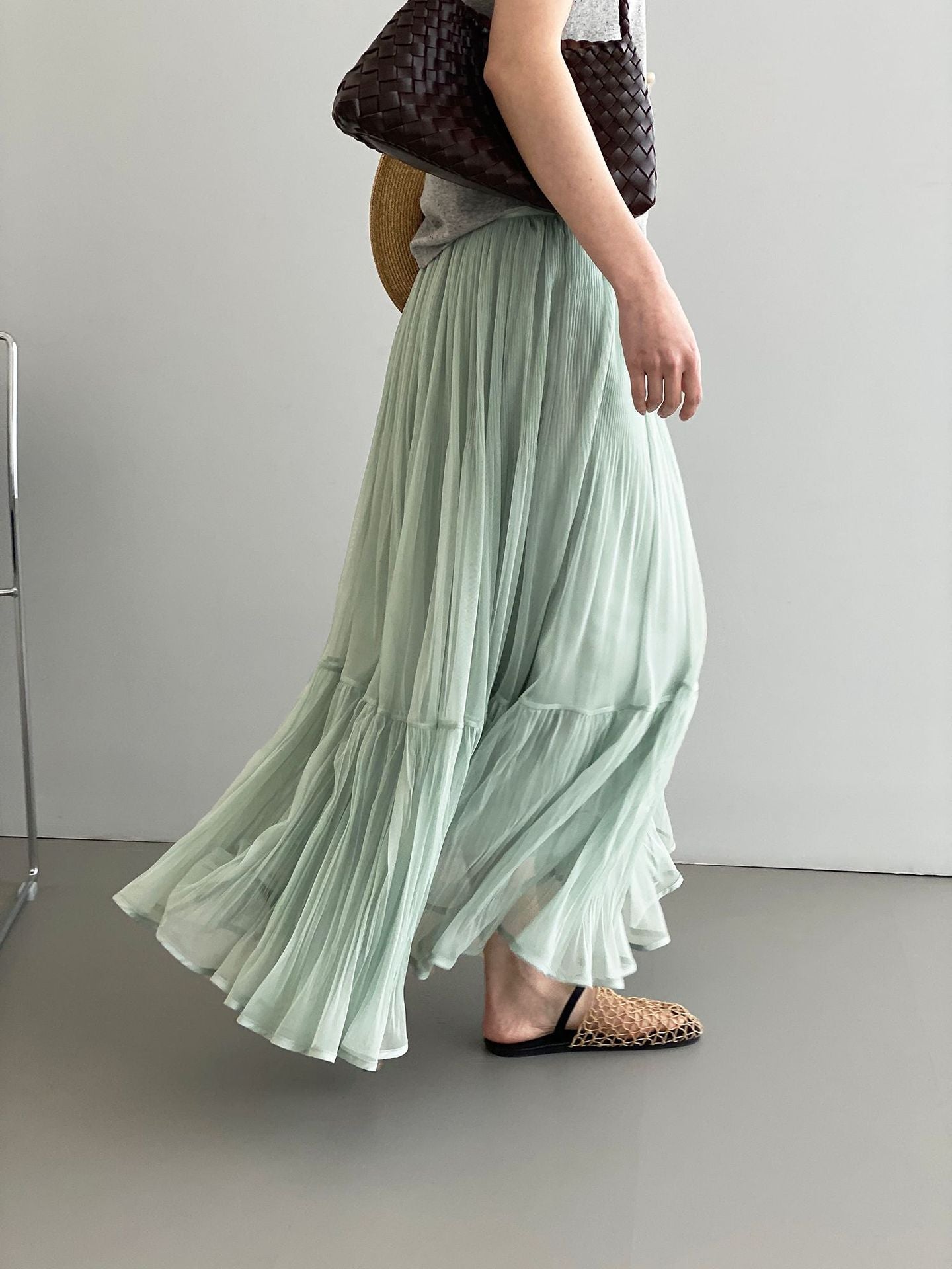 韓系溫柔飄逸網紗拼接百搭浪漫半身裙-3色