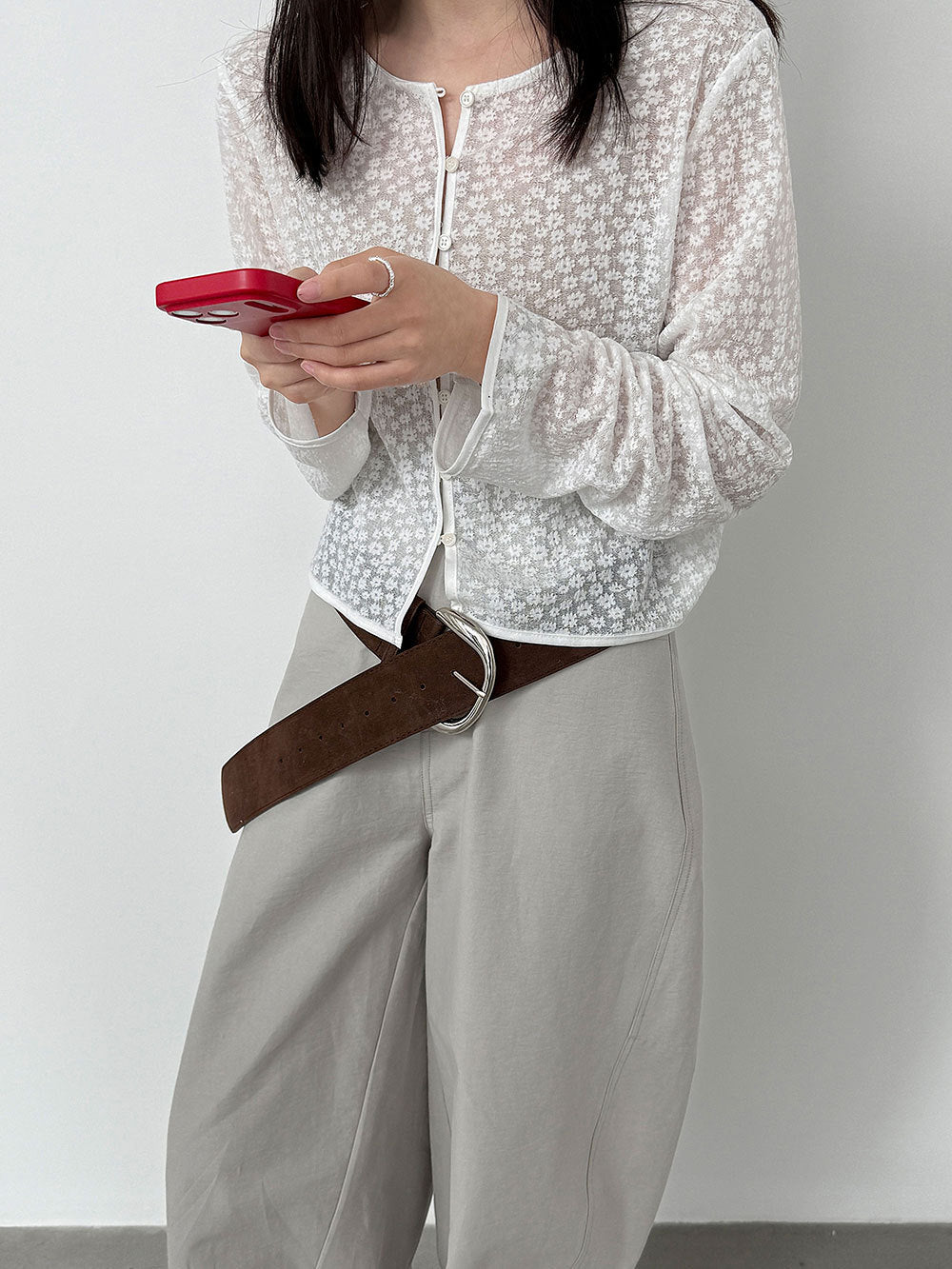 韓系溫柔蕾絲緹花針織開衫-2色