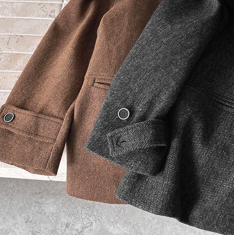韓系復古翻領氣質撞色羊毛夾克外套-2色