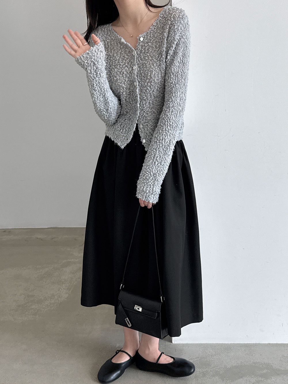 韓式高腰抽褶遮胯顯瘦A字大擺傘裙-2色