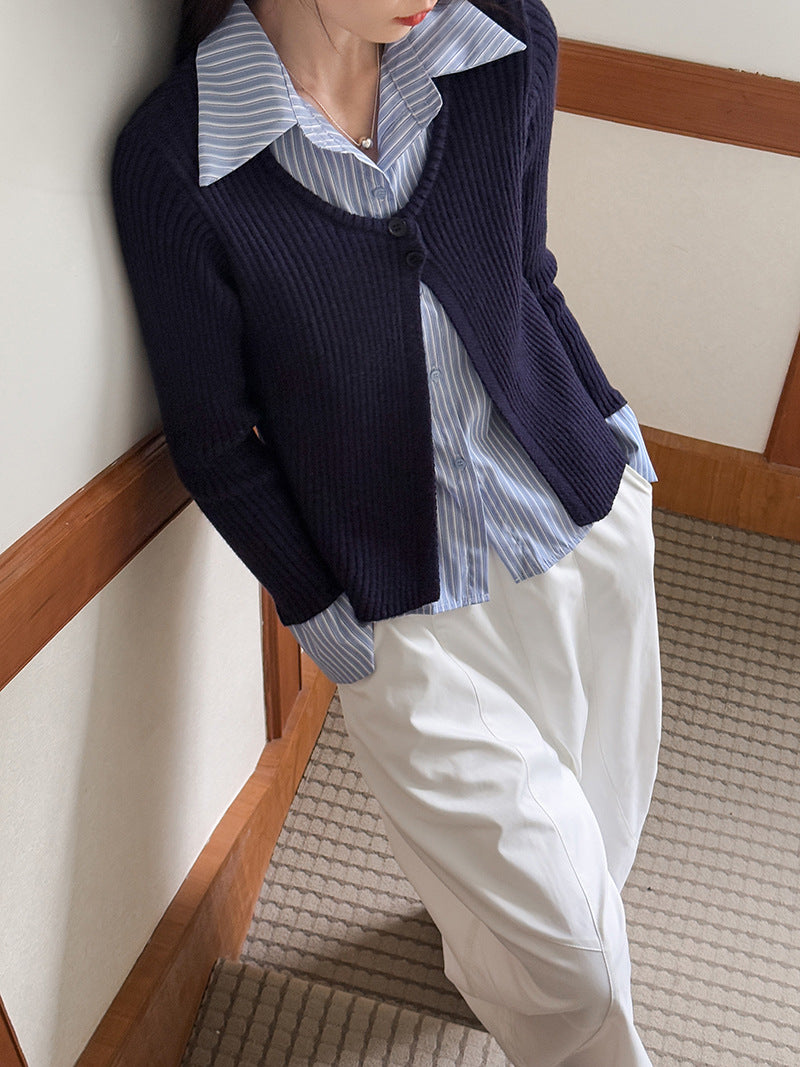 韓系設計感顯瘦假兩件針織衫-2色