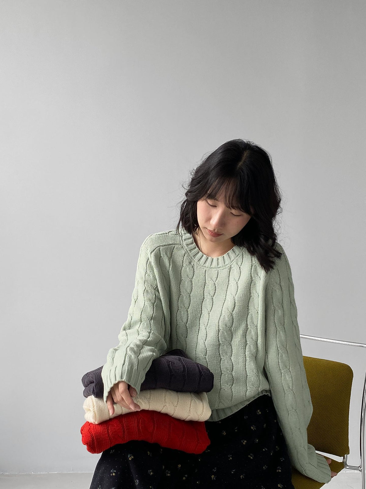 韓系復古文藝風麻花圓領針織毛衣-4色