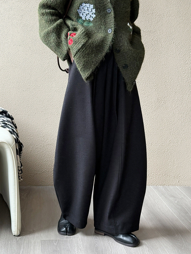 韓版復古高腰顯瘦休閒彎刀闊腿褲-2色