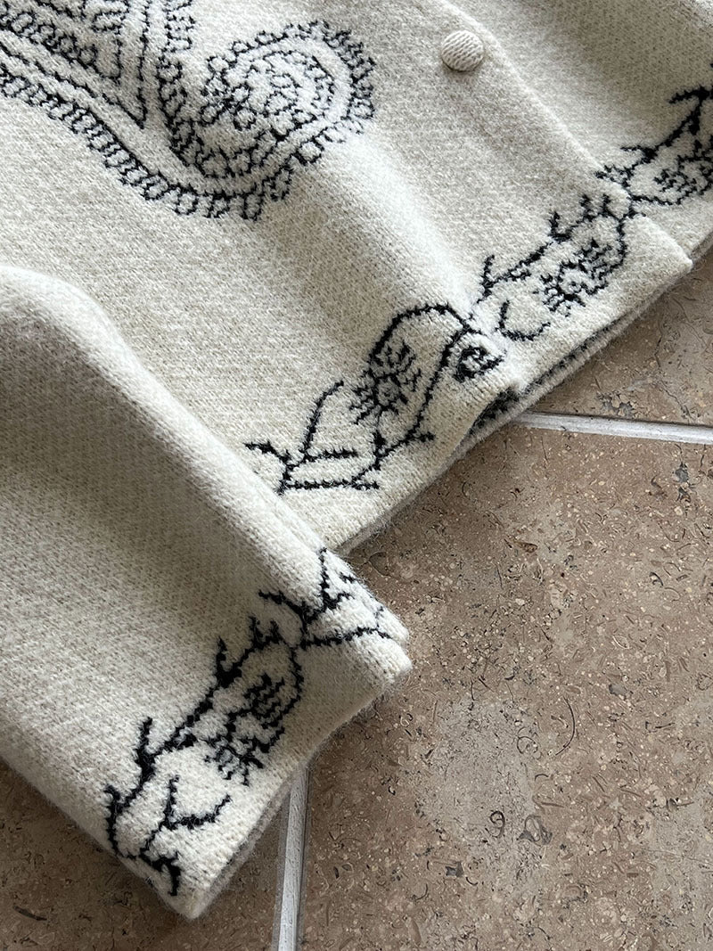 (48H出貨)簡約復古刺繡單排扣針織毛衣開衫
