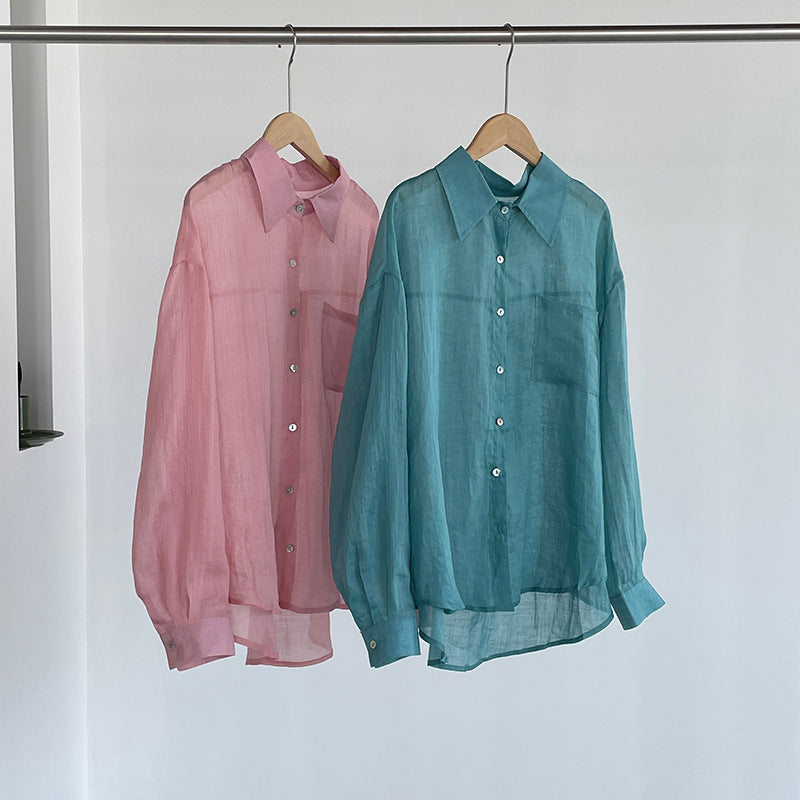翻領長袖苧麻襯衫+輕熟風豹紋半身裙-兩件式套裝-2色