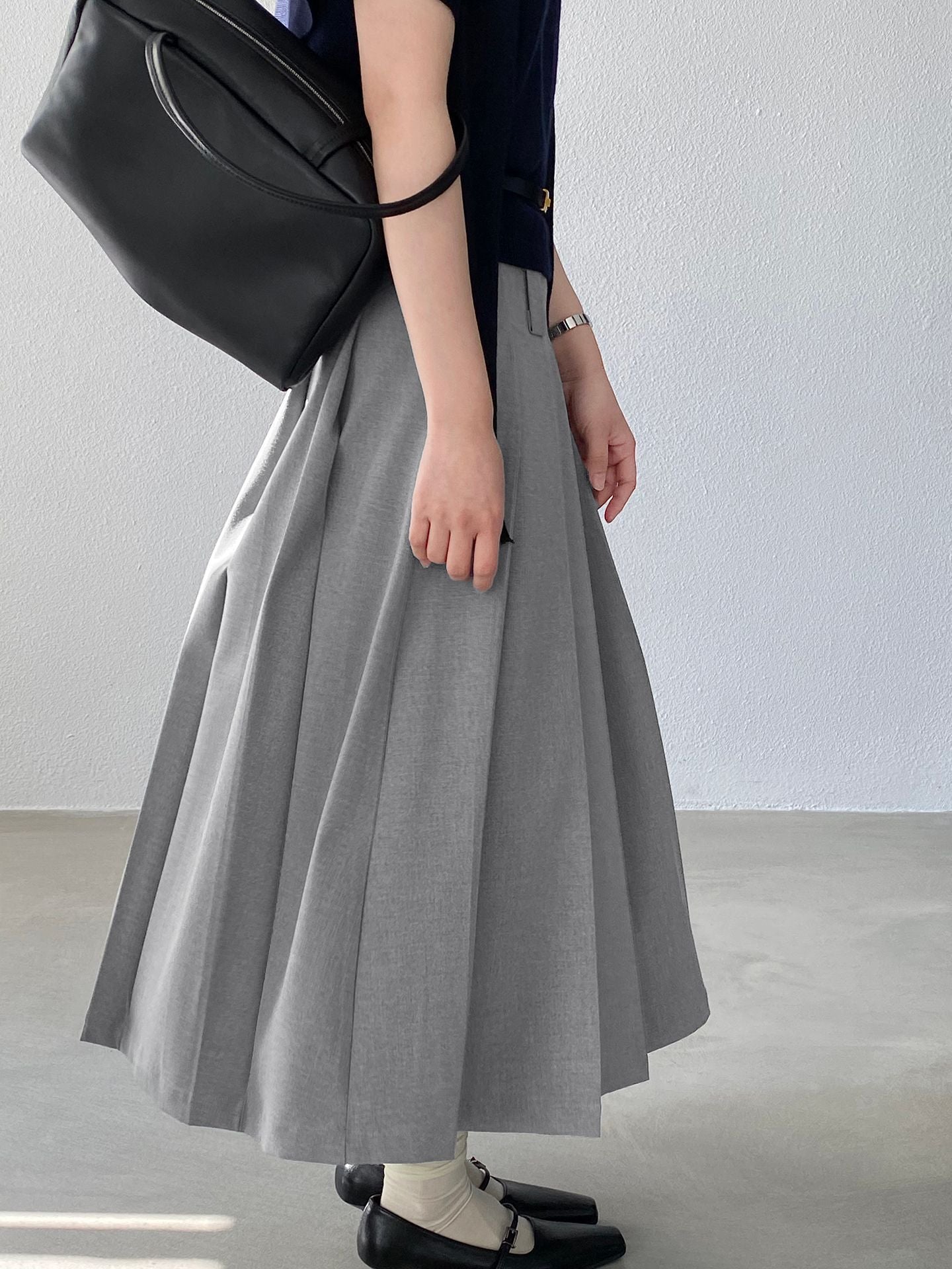 韓系高智風簡約質感百褶西裝半身裙-2色