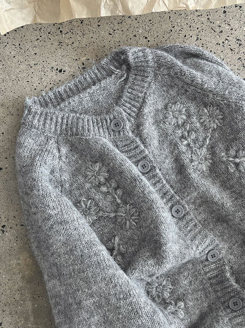 韓系立體手工花朵刺繡針織開衫外套-3色