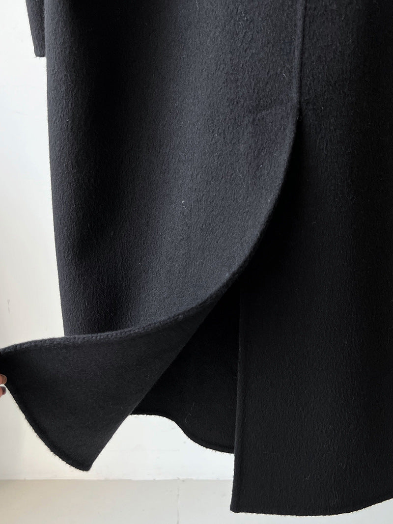 復古立領牛角扣羊毛雙面毛呢大衣外套