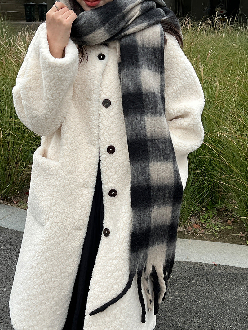 韓系加厚皮毛一體環保皮草羊羔毛大衣外套-2色