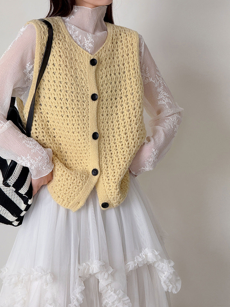 復古百搭鏤空坎肩針織馬甲上衣-4色