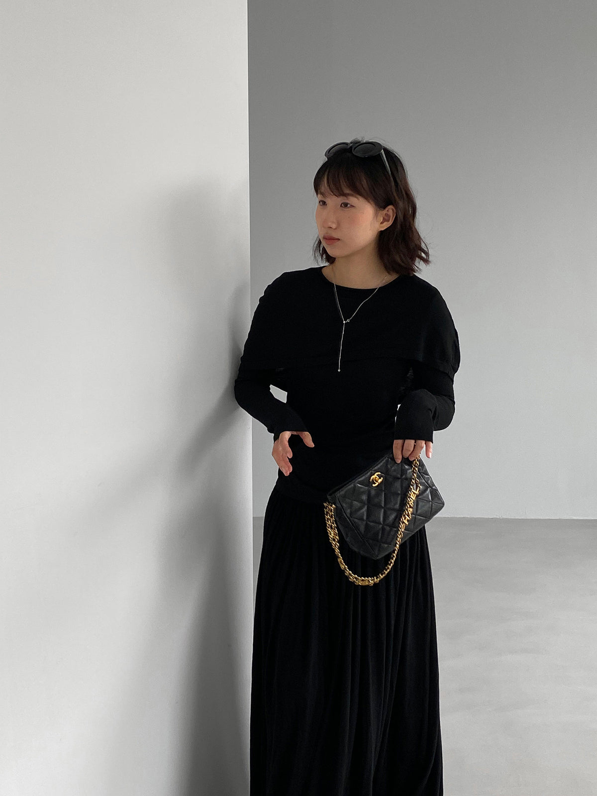 假兩件斗篷款修身長袖針織上衣-6色