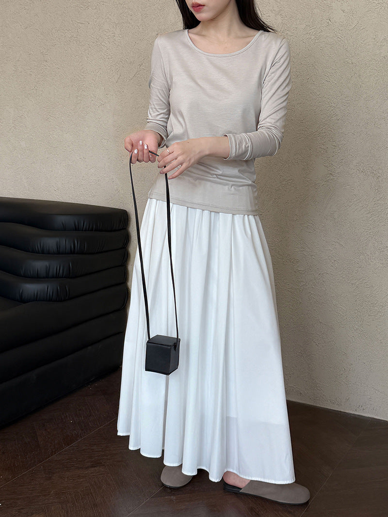 天絲微透露背蕩領拼接網紗罩衫T恤-3色