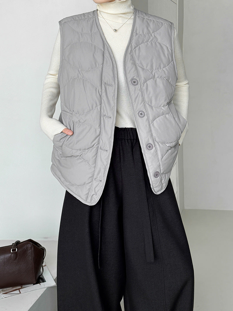 韓系90%白鴨絨菱格馬甲外套-2色
