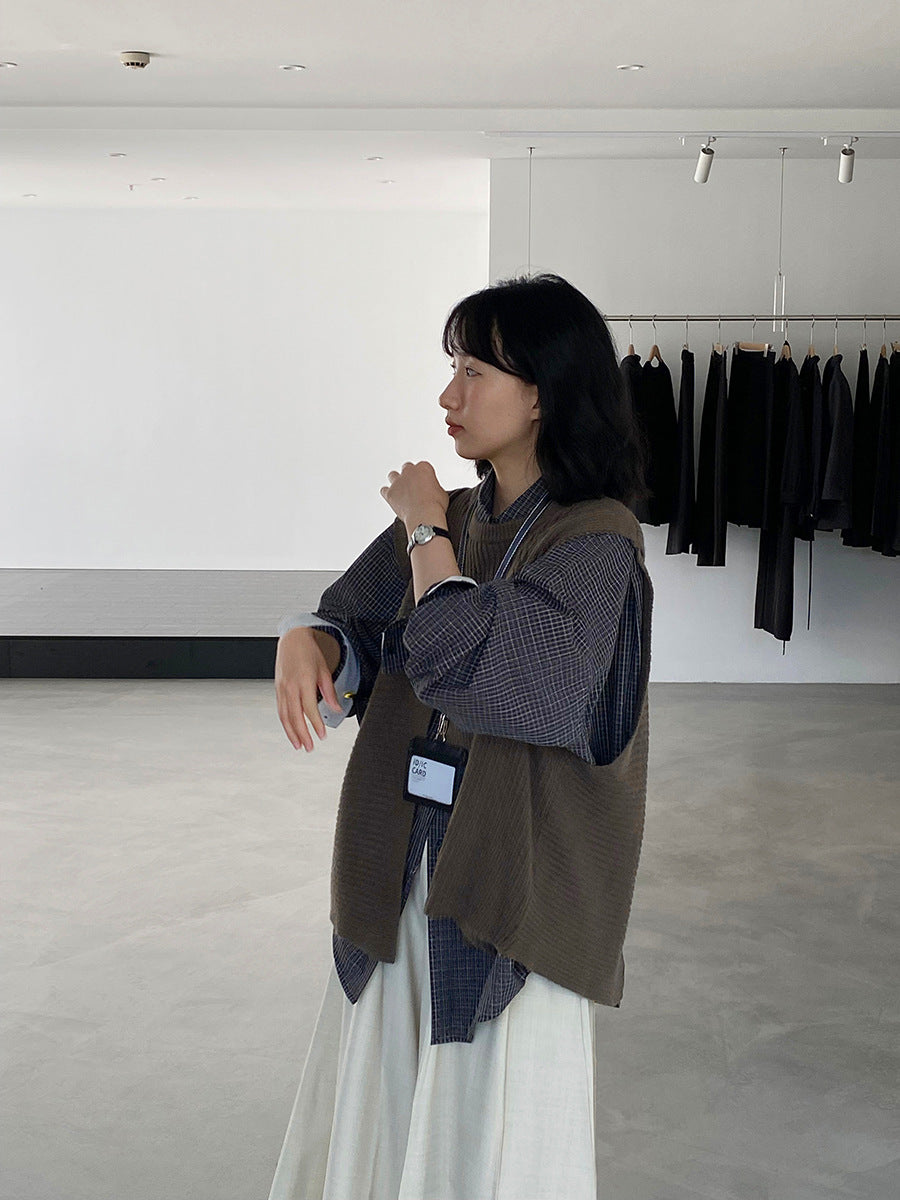 韓版不規則疊穿百搭款針織馬甲上衣-3色