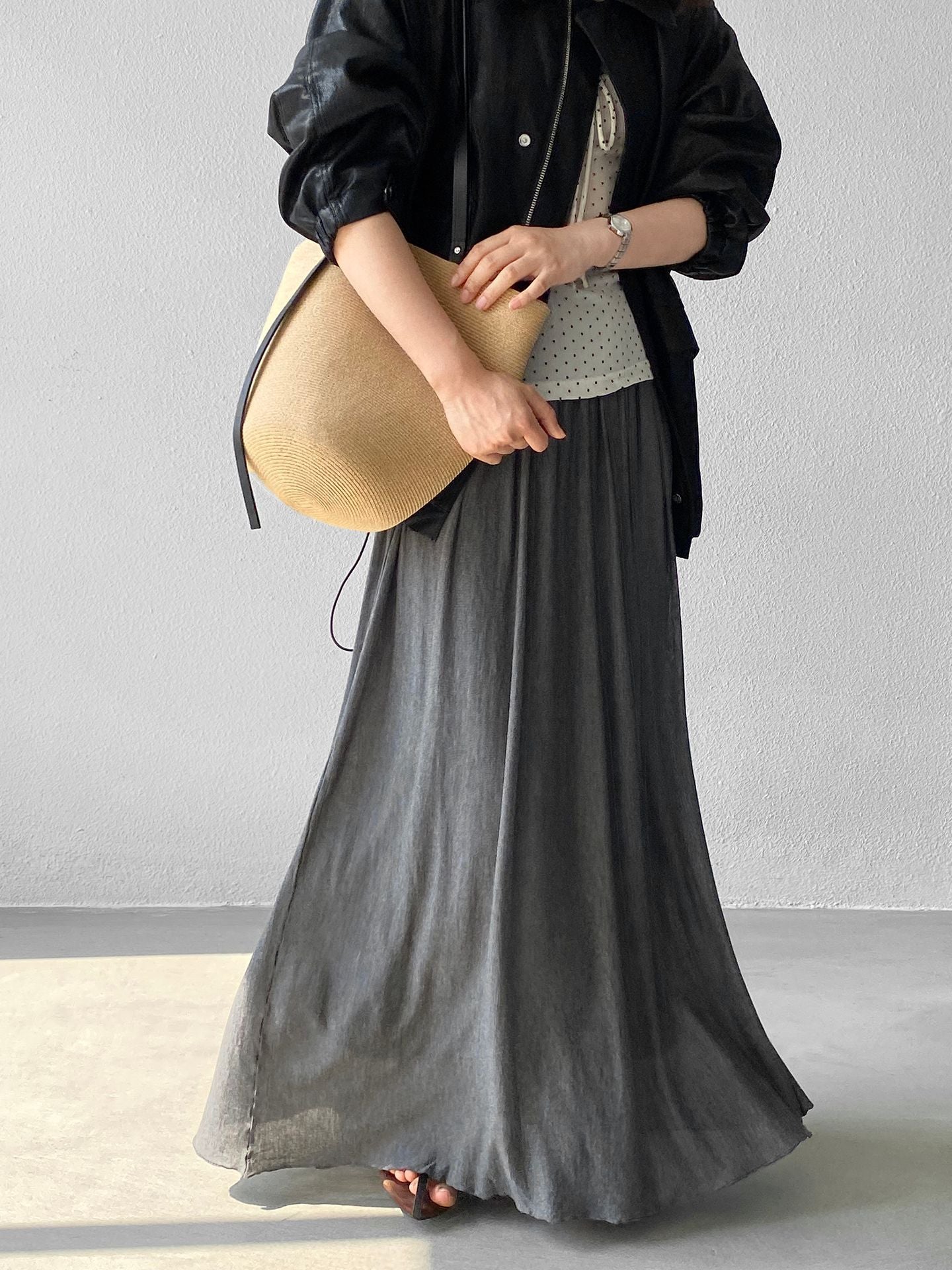 天絲垂墜感氣質優雅百褶半身裙-4色