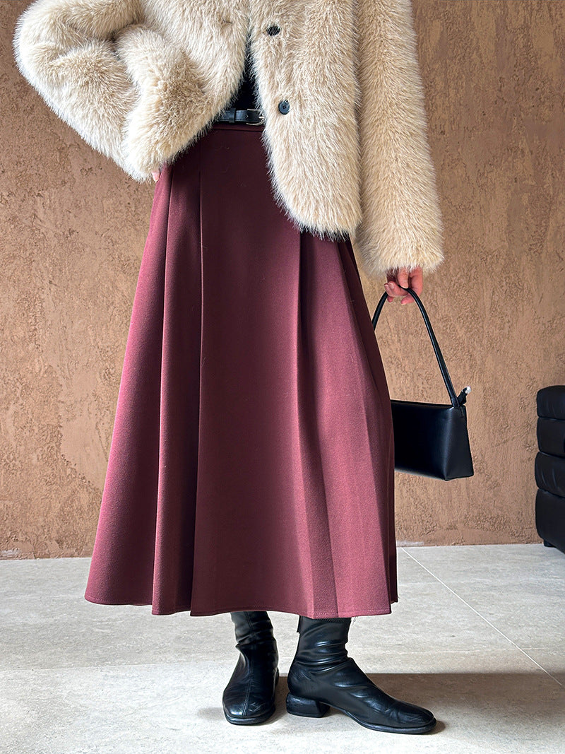 (48H出貨)復古設計感高腰純色氛圍感半身裙-3色