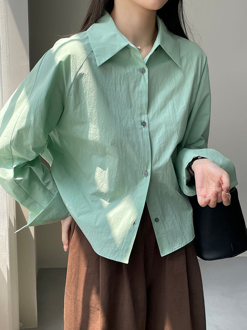 (48H出貨)韓系簡約純色長袖襯衫-4色
