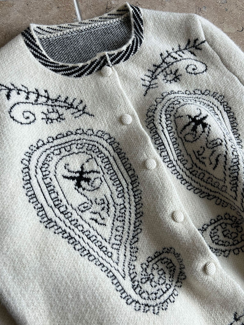 (48H出貨)簡約復古刺繡單排扣針織毛衣開衫