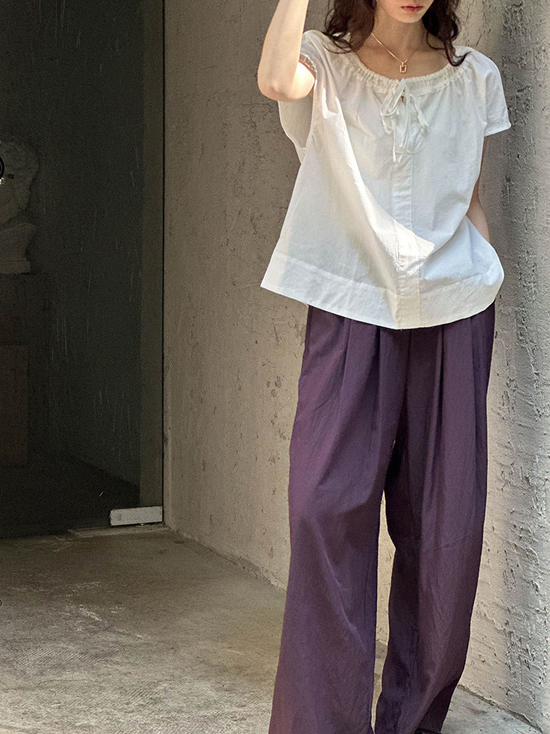 寬鬆設計透氣蝴蝶結優質柔軟襯衫-2色