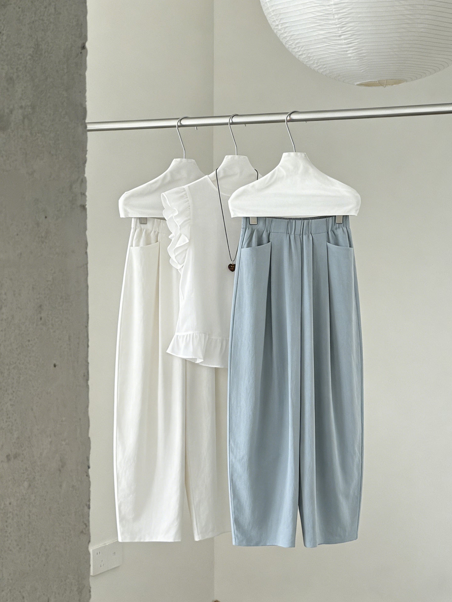 韓系亞麻垂墜感鬆緊腰闊腿褲-3色