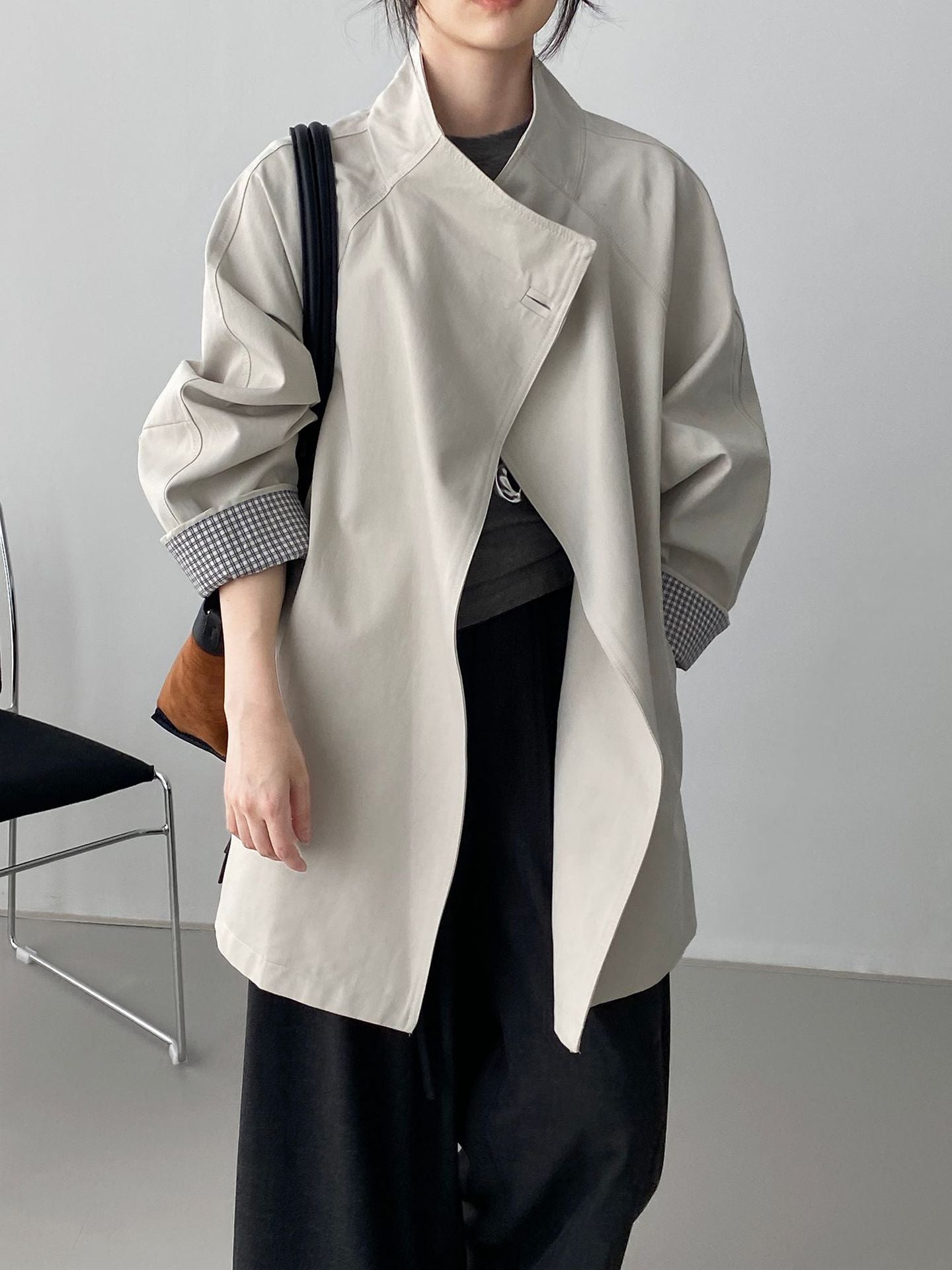 韓系復古英倫風立領寬鬆顯瘦收腰風衣外套-3色