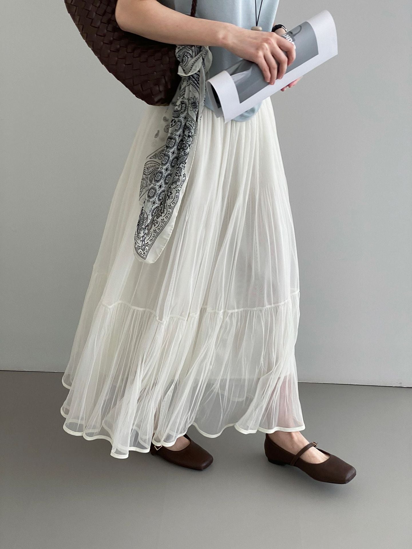 韓系溫柔飄逸網紗拼接百搭浪漫半身裙-3色