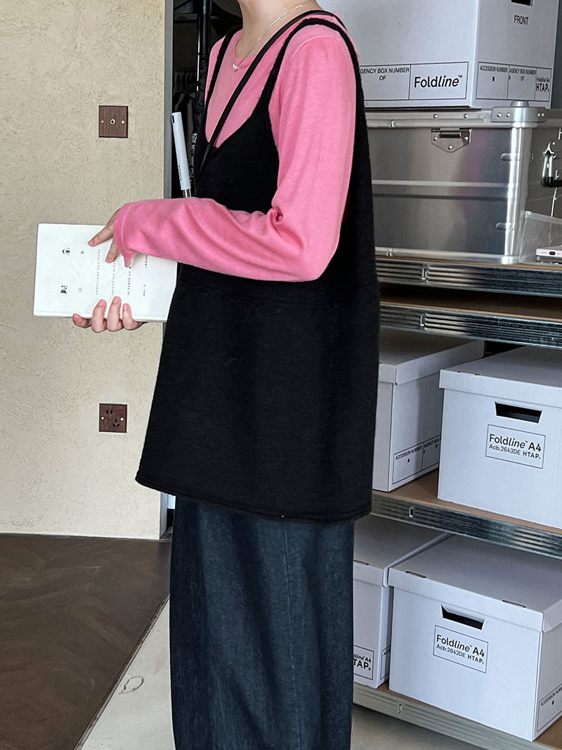 韓系慵懶風U領氣質針織吊帶背心上衣-4色