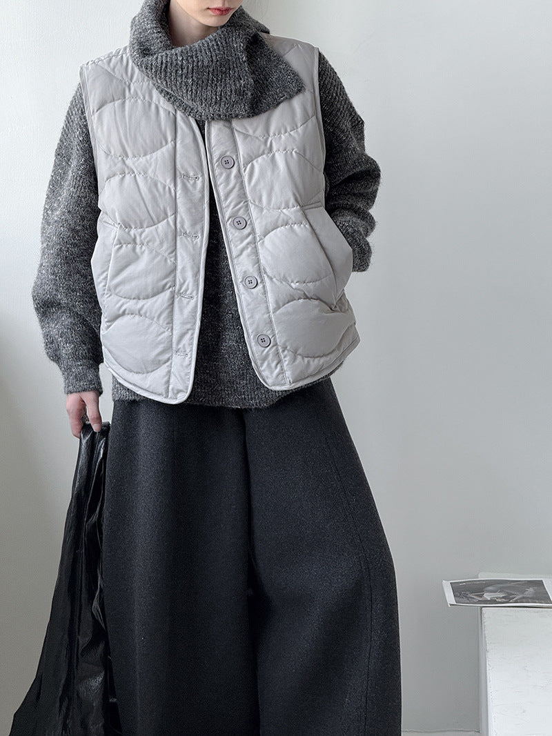 韓系90%白鴨絨菱格馬甲外套-2色