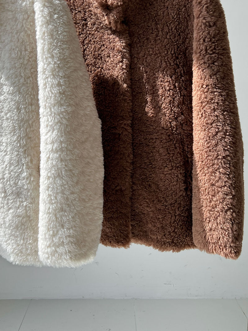 美拉德立領羊羔毛皮毛一體外套大衣-2色