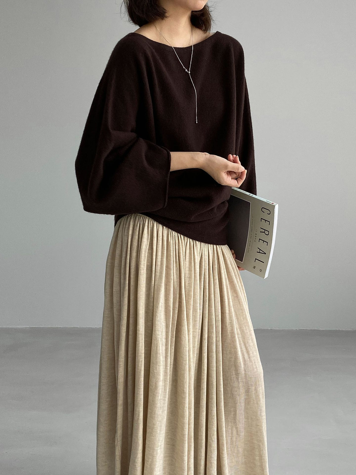 羊毛鬆弛感高級斜肩一字肩不規則針織毛衣-5色