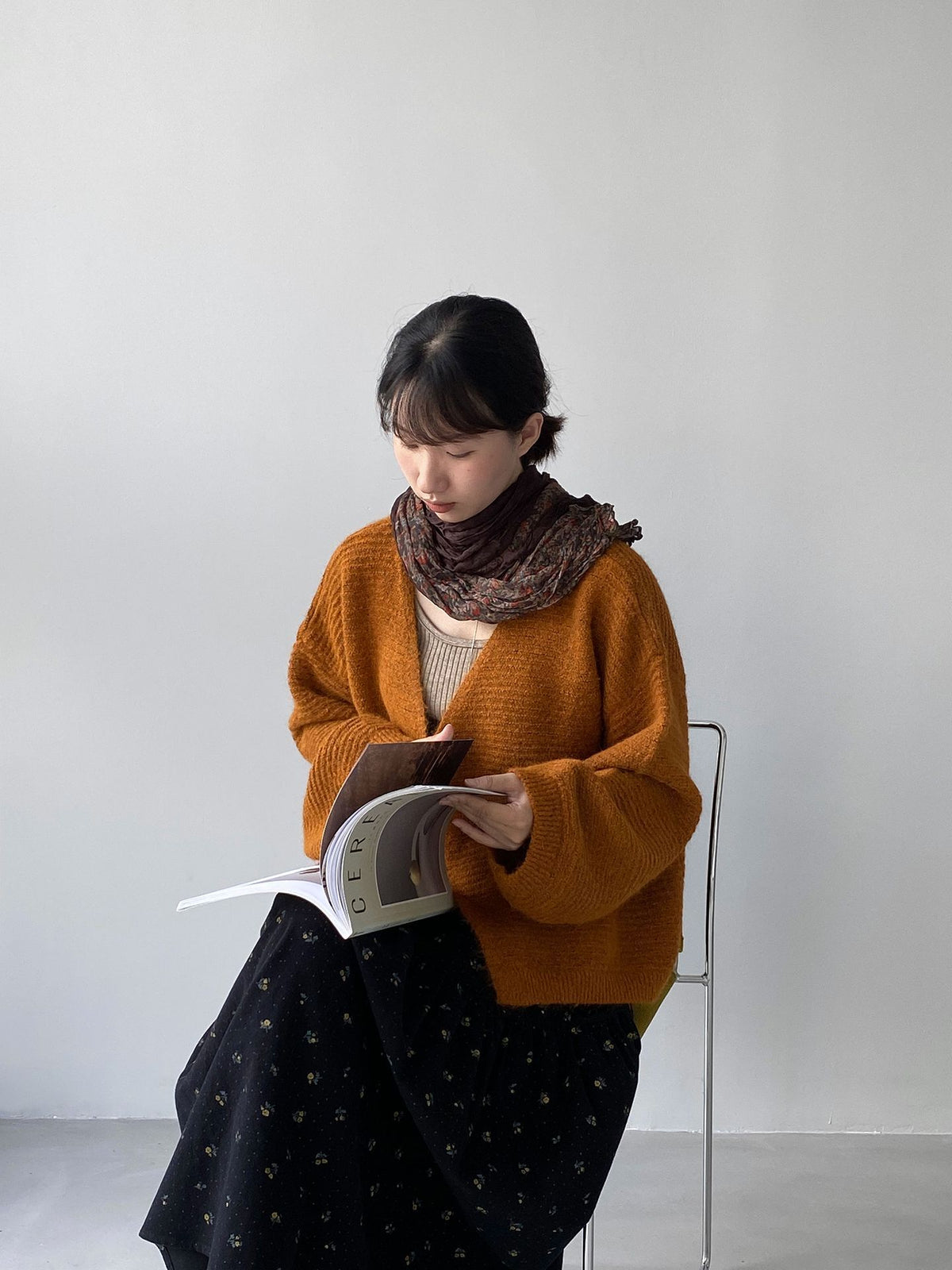 韓系羊毛燈籠袖V領加厚針織開衫-5色