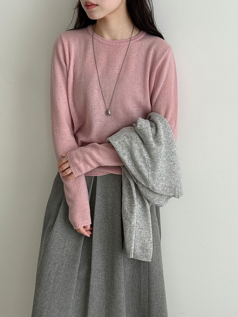 (48H出貨)韓系高級感百搭修身顯瘦羊毛針織打底衫-3色