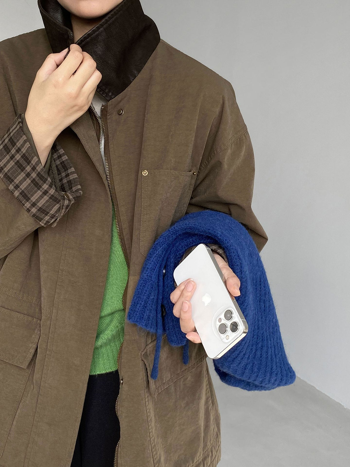 秋冬復古翻領條紋撞色拼接工裝棉外套