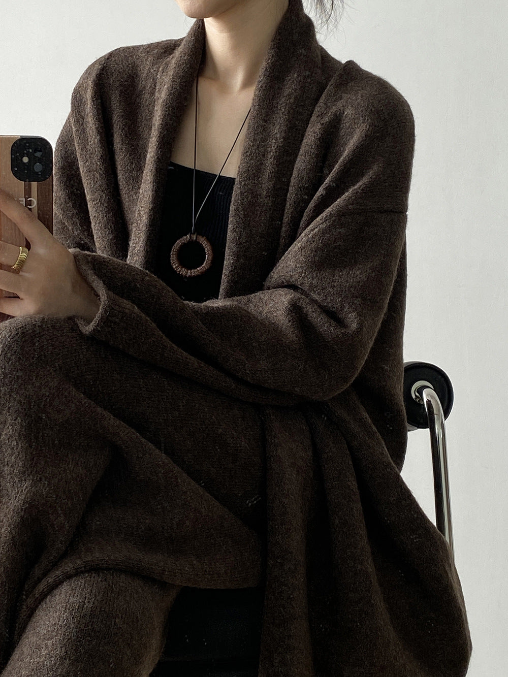 (48H出貨)高級慵懶風繫帶針織開衫+高腰闊腿褲-兩件式套裝-3色