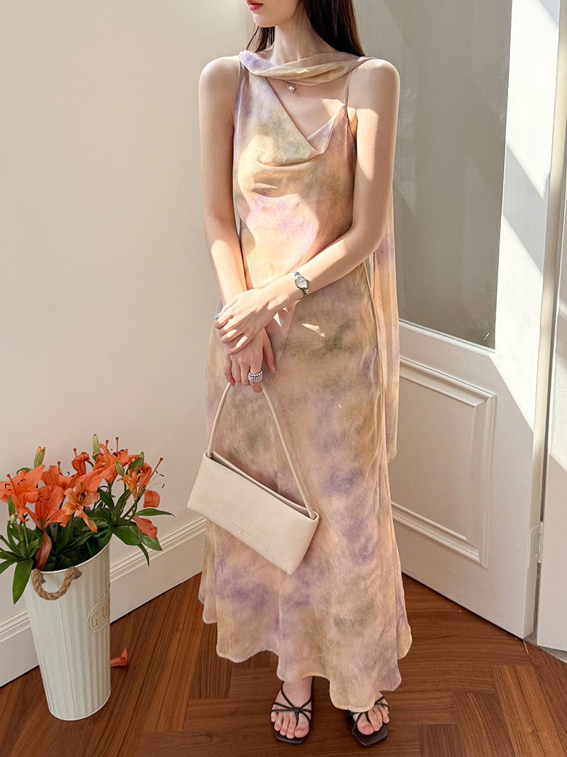 韓系無袖修身暈染垂感A字連身裙