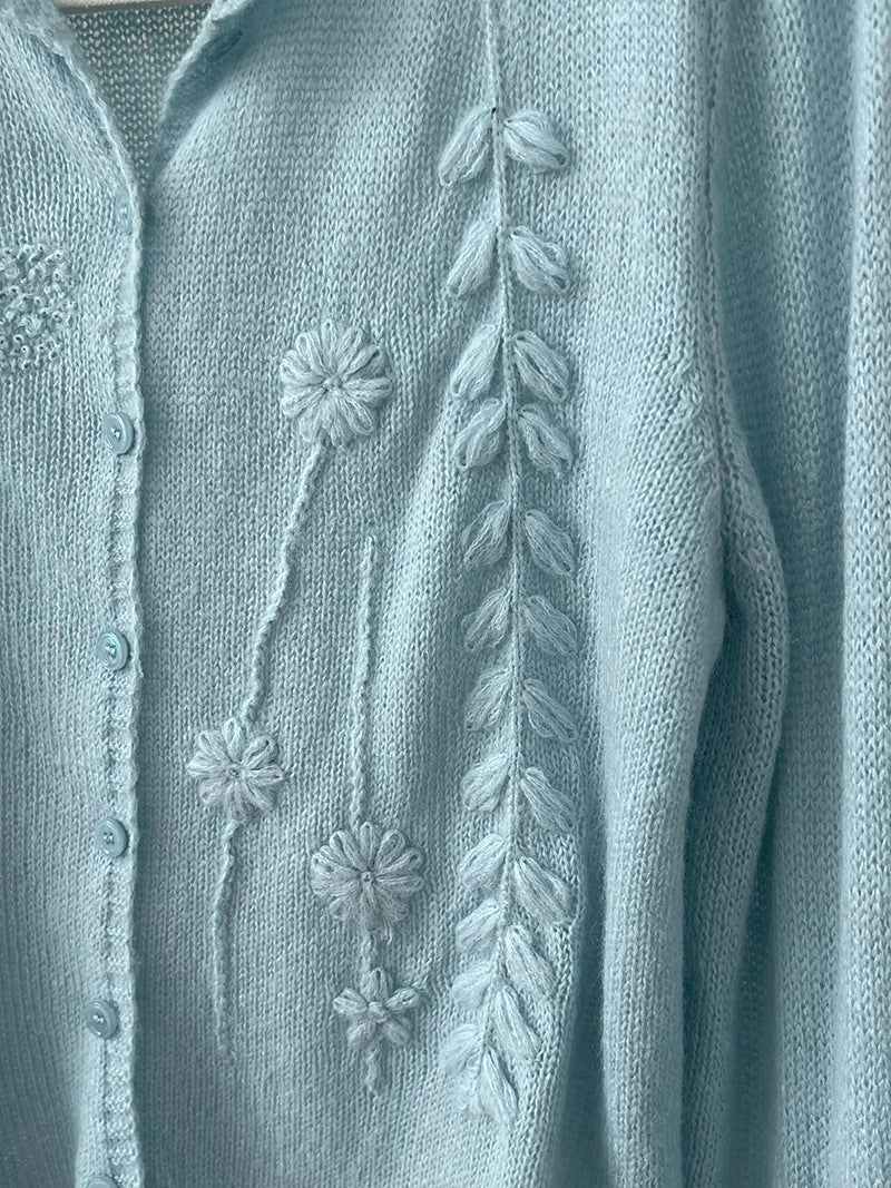 溫柔氣質重工鉤花刺繡羊毛針織衫開衫-3色