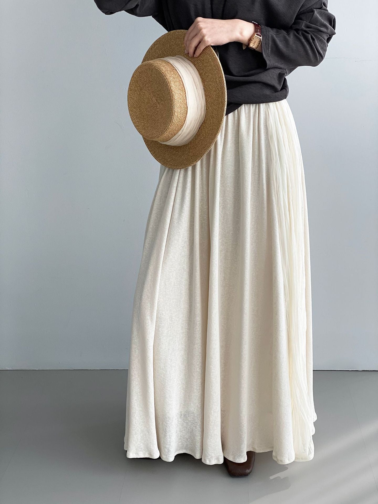 氛圍感文藝網紗拼接針織垂感半身裙