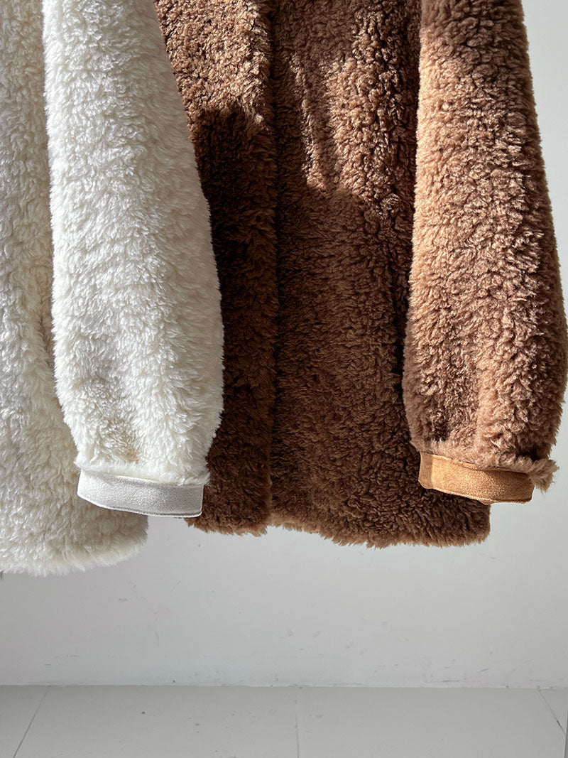 美拉德立領羊羔毛皮毛一體外套大衣-2色